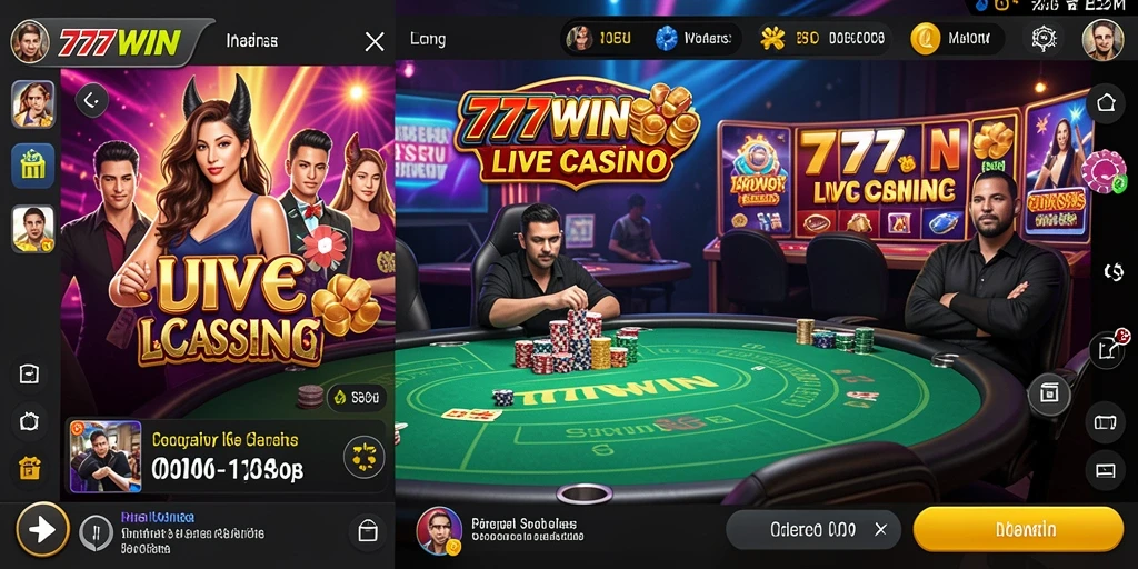 Screenshot gameplay 777WIN menampilkan dealer profesional dan suasana Live Casino yang nyata.