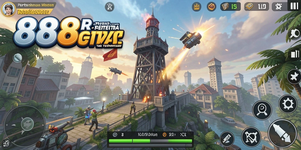 Screenshot menampilkan aksi menarik dari gameplay Tower Defense 888R.