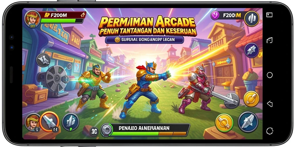 Screenshot gameplay F200M yang menunjukkan aksi seru dalam permainan arcade.