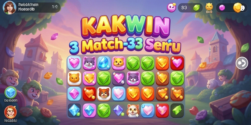 Screenshot gameplay KAKWIN yang menampilkan elemen Match-3 yang cerah.