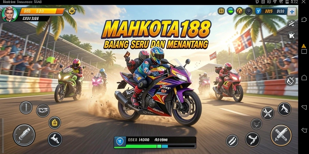 Screenshot utama MAHKOTA188 menampilkan aksi balapan motor yang mendebarkan.