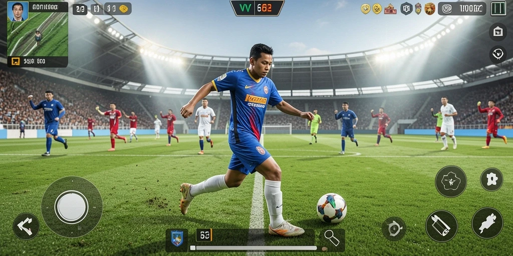 Tampilan utama gameplay <strong>VV62</strong> yang mendebarkan dan penuh aksi sepak bola.